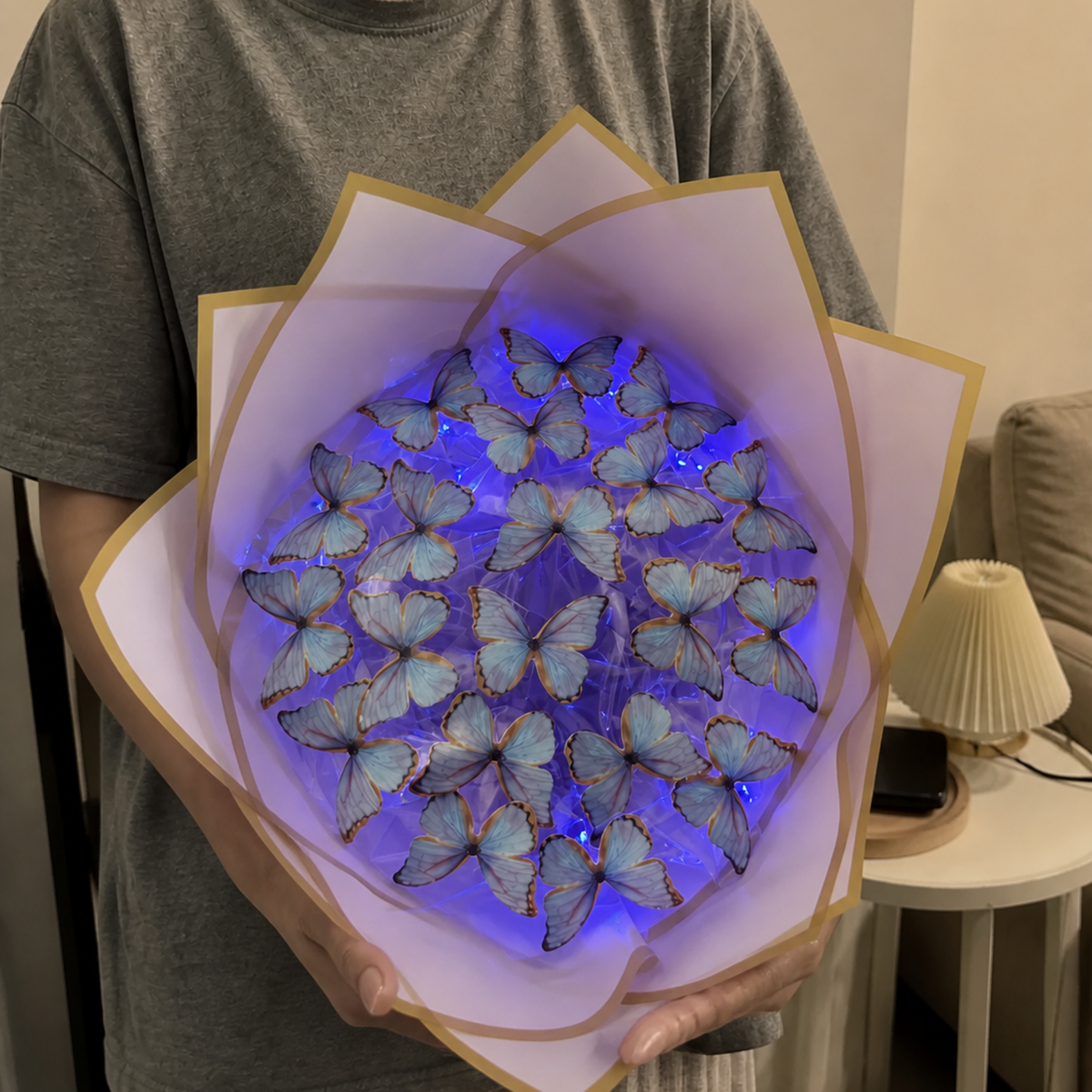 Led Işıklı Lila Kelebek Buketi | Romantik Hediye